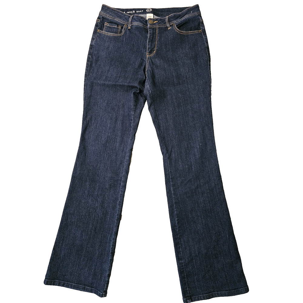 W62 Jeans Womens Dark Blue Denim Curvy Fit Bootcut Jeans 5 Pocket Size 8 Tall